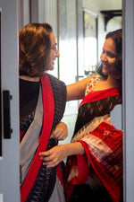 Steel grey with Black and Red Border ikat saree