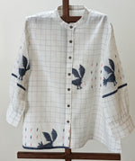 White with blue bird border muslin jamdani top