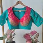 Amutha - blue rawsilk with multicoloured yoke