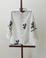 White with blue bird border muslin jamdani top