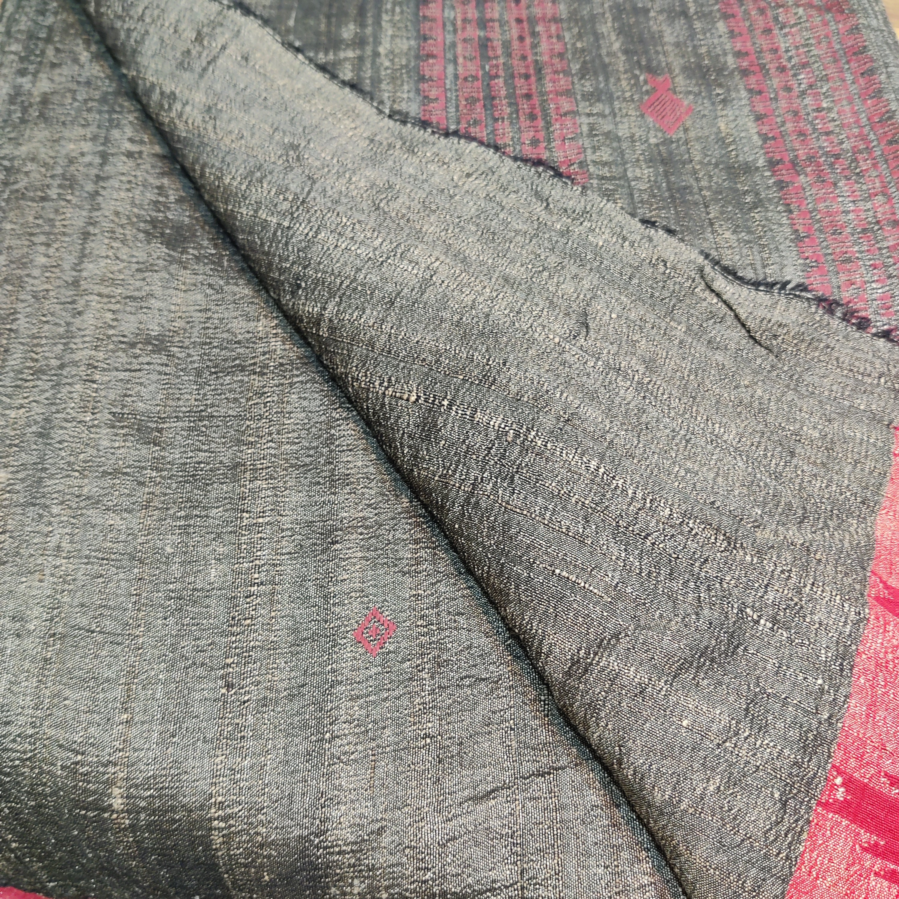Bronze coloured Tassar kotpad with Red border
