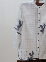 White with blue bird border muslin jamdani top