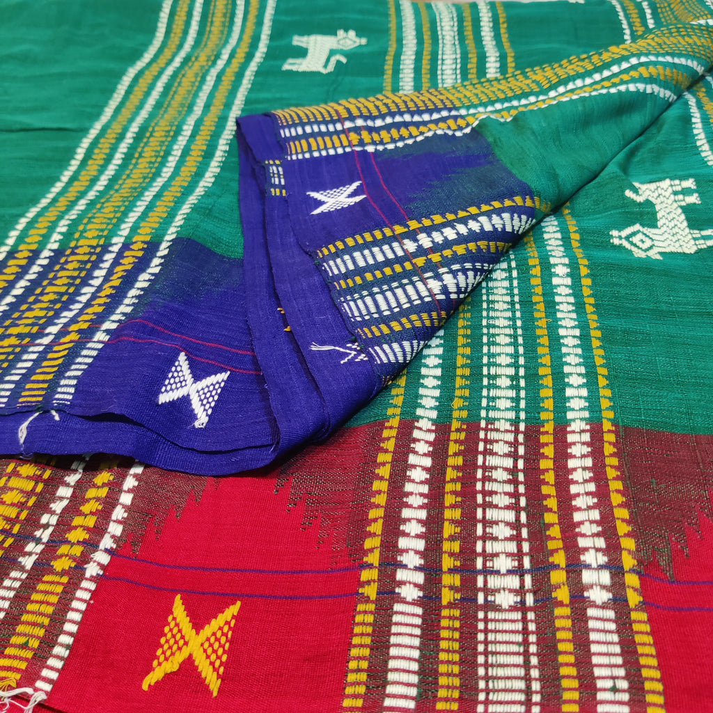 Peacock Green Tassar kotpad with ganga jamuna border