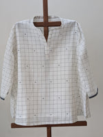 Off-White with grey checkered muslin jamdani top