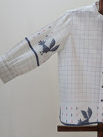 White with blue bird border muslin jamdani top