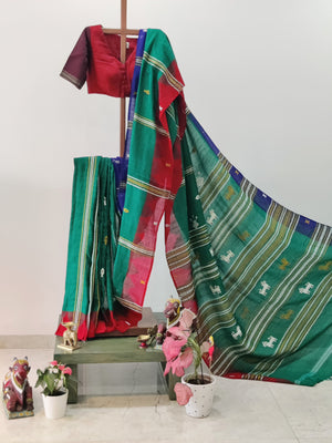 Peacock Green Tassar kotpad with ganga jamuna border