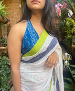 Off white with blue and green raindrops in Ambara Charaka