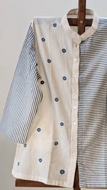 Blue and white Striped Top with blue floral Embroidery