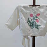 Shakuntala - white with rose pink and green floral embroidery