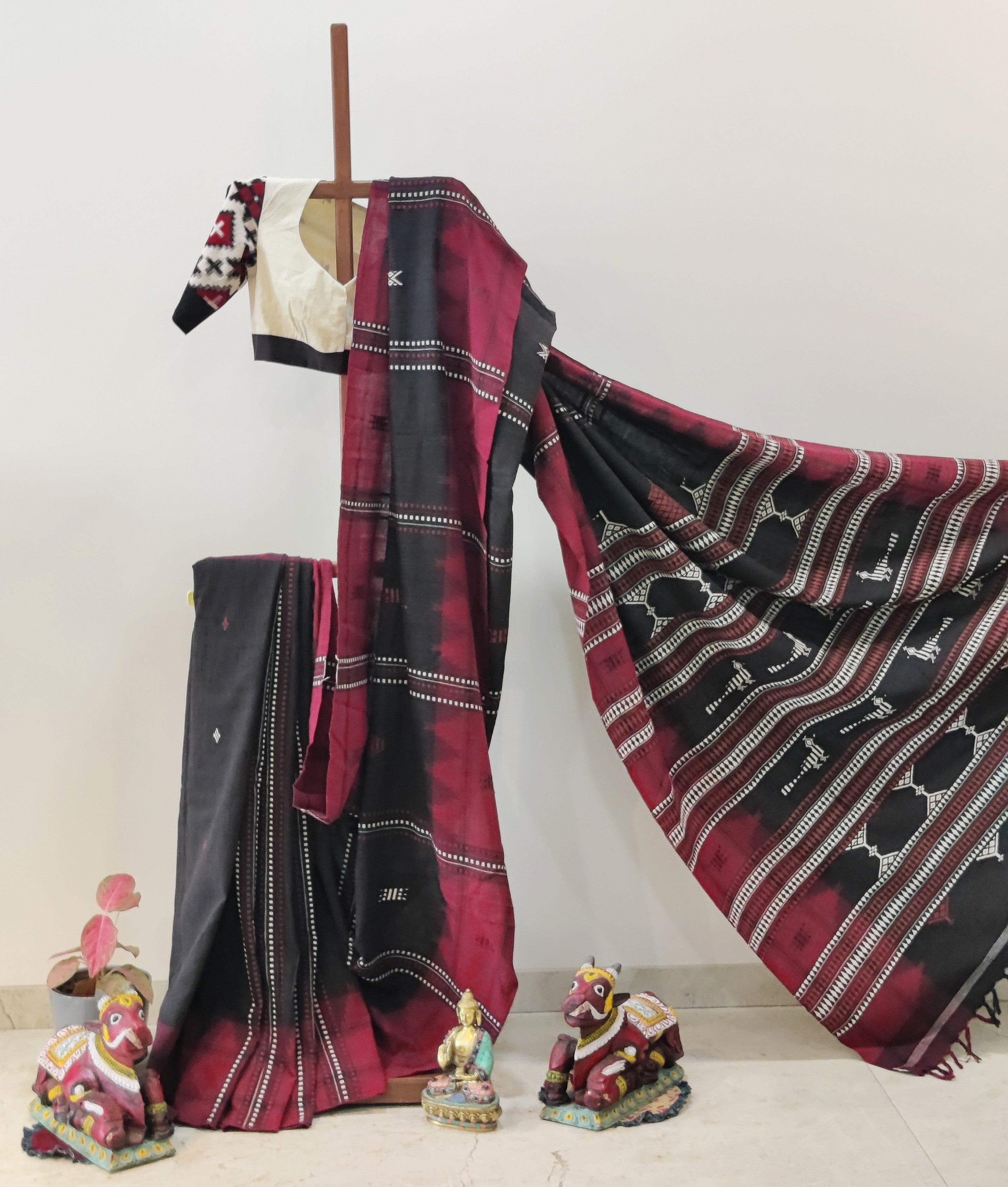 Black with maroon border Kotpad saree