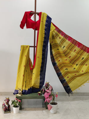 Yellow Tassar kotpad with ganga jamuna border