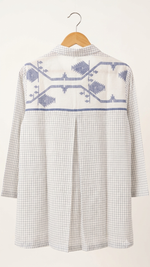 White with blue checkered muslin jamdani top