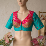 Amutha - blue rawsilk with multicoloured yoke