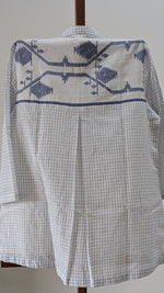 White with blue checkered muslin jamdani top