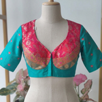 Amutha - blue rawsilk with multicoloured yoke