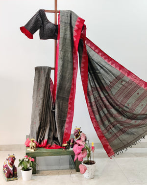 Bronze coloured Tassar kotpad with Red border