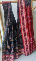 Black Sambhalpuri Saree with Dancer and Colourful Pillar motifs