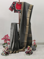 Charcoal grey Tassars Saree