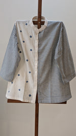 Blue and white Striped Top with blue floral Embroidery