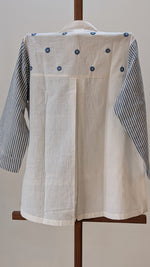 Blue and white Striped Top with blue floral Embroidery