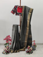 Charcoal grey Tassars Saree