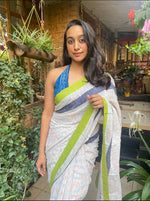 Off white with blue and green raindrops in Ambara Charaka