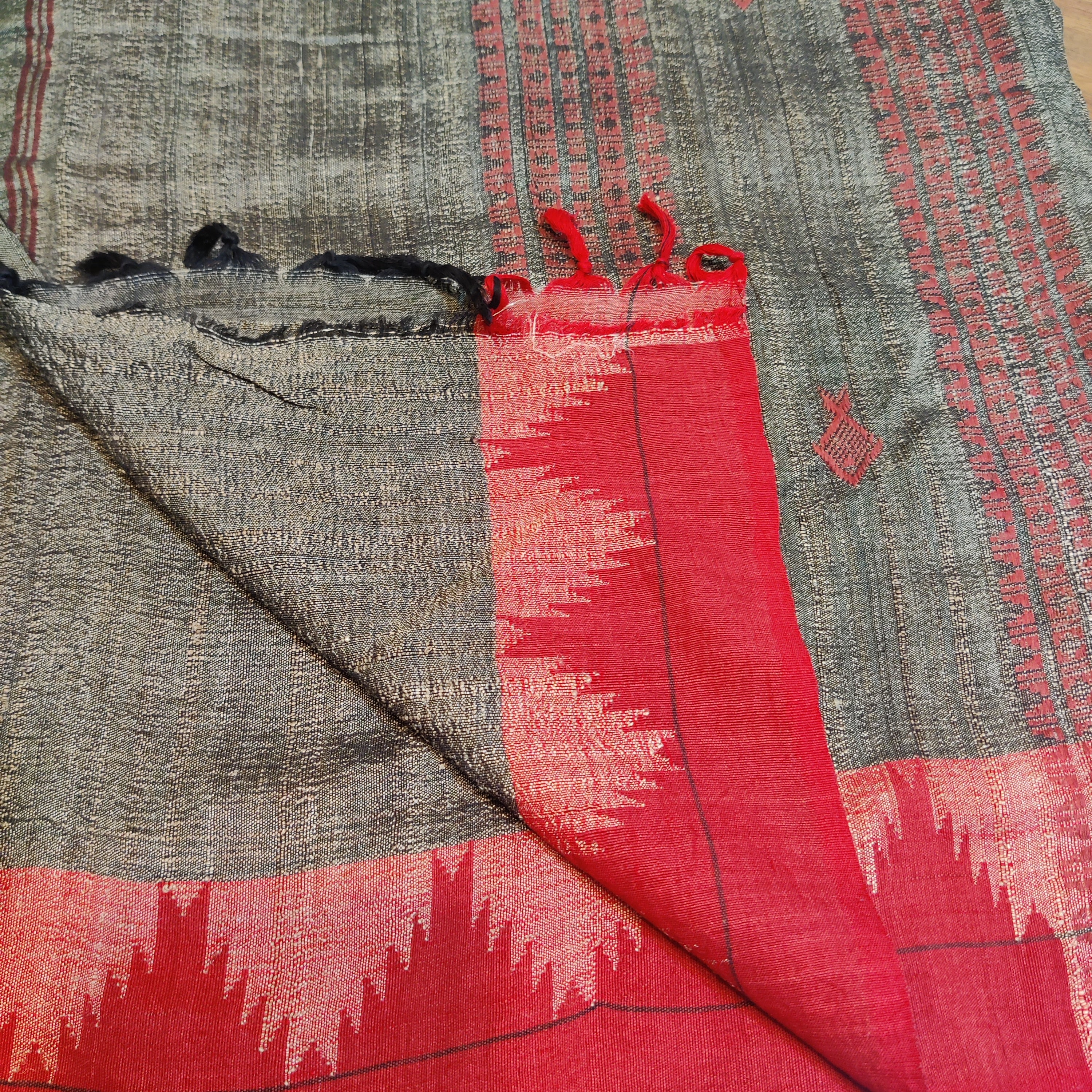 Bronze coloured Tassar kotpad with Red border