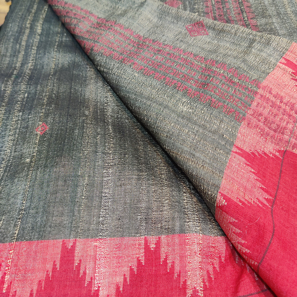 Bronze coloured Tassar kotpad with Red border