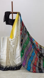 Pearl white with yellow and black with black ganga jamuna border Berhampur patta