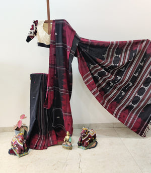 Black with maroon border Kotpad saree