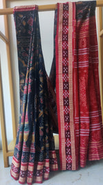 Black Sambhalpuri Saree with Dancer and Colourful Pillar motifs