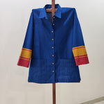 Copper sulphate blue handloom top with pattedu anchu borders