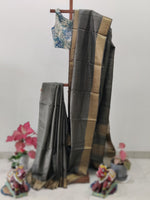 Charcoal grey Tassars Saree
