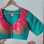 Amutha - blue rawsilk with multicoloured yoke
