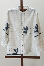 White with blue bird border muslin jamdani top