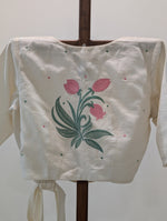 Shakuntala - white with rose pink and green floral embroidery