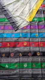 Pearl white with yellow and black with black ganga jamuna border Berhampur patta