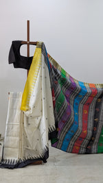 Pearl white with yellow and black with black ganga jamuna border Berhampur patta