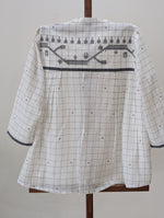 Off-White with grey checkered muslin jamdani top