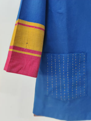 Copper sulphate blue handloom top with pattedu anchu borders