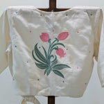 Shakuntala - white with rose pink and green floral embroidery