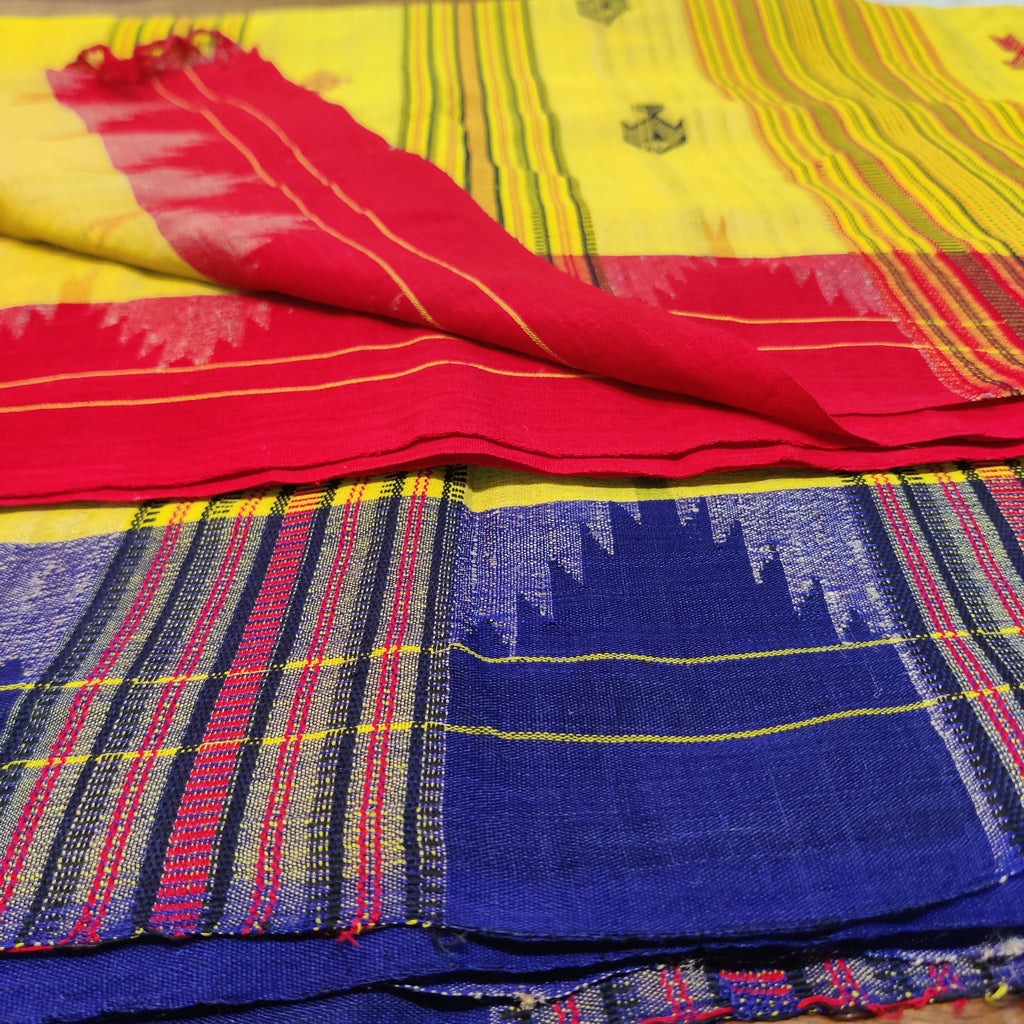 Yellow Tassar kotpad with ganga jamuna border