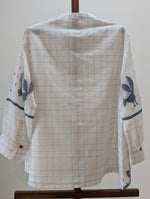 White with blue bird border muslin jamdani top