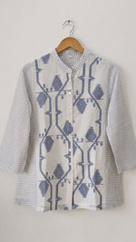 White with blue checkered muslin jamdani top