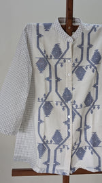 White with blue checkered muslin jamdani top