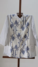 White with blue checkered muslin jamdani top