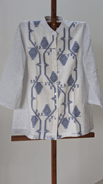 White with blue checkered muslin jamdani top