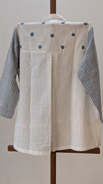 Blue and white Striped Top with blue floral Embroidery