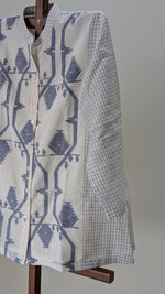 White with blue checkered muslin jamdani top