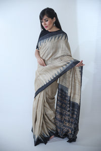 Gheecha Tassars Saree - Black Border - Kapaas N Resham